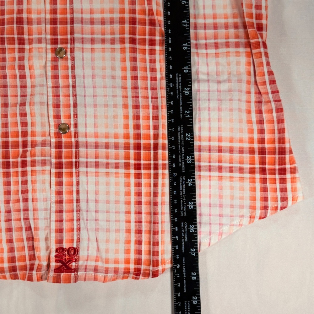 Twenty X Western Snap Shirt Women Large Orange Red Plaid Pearl Snap Cowgirl Top - Picture 4 of 6